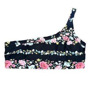 Old Navy One Shoulder Black Floral Bikini Top